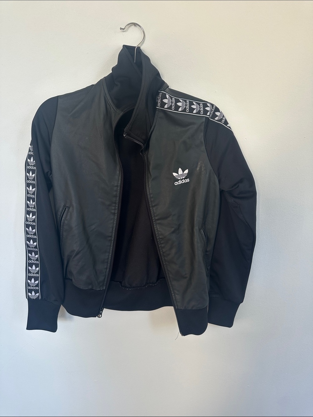 adidas Black womens Trefoil Track Jacket with Logo Tape